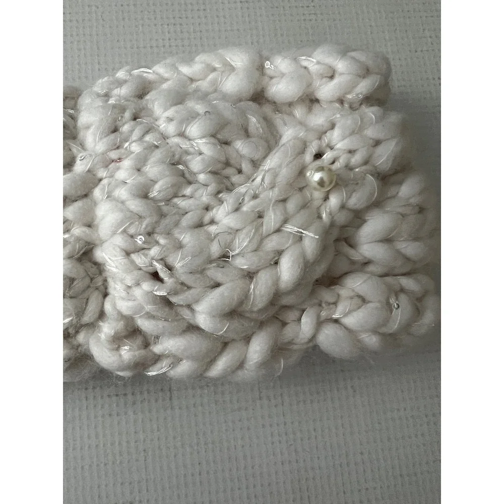 Betsey Johnson Winter Headband‎ Women Ivory Faux Pearl Chunky Knit